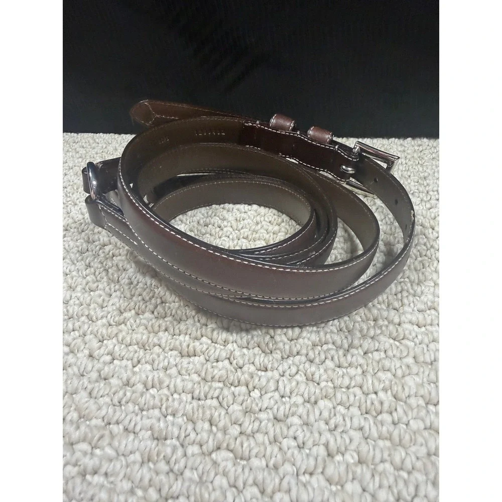 Lauren Ralph Lauren Brown Leather Double Wrap Belt Silver Hardware Small